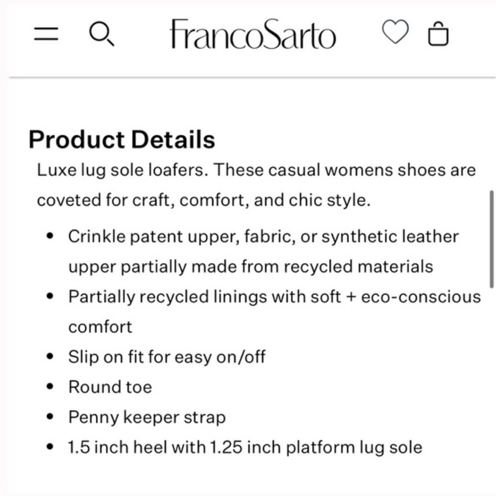 Franco Sarto Loafers Balin Lug Sole Penny Glossy Black Leather Size 6,5 - Picture 9 of 9